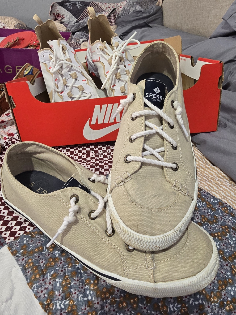 Sperry Women's Tan Canvas Lace-Up Sneakers